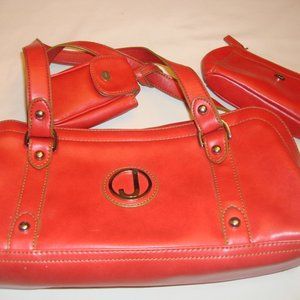 Nine West 3 piece Red Faux Leather Purse/ Shoulder/satchel Handbag +phone& other